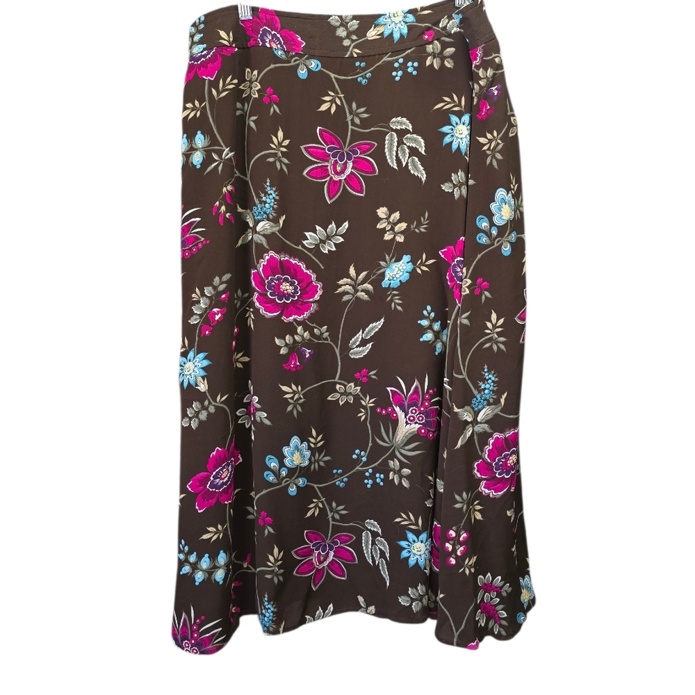 Liz Claiborne Floral A-Line Skirt Midi Size‎ 16 Back Zip Cottagecore Boho Retro